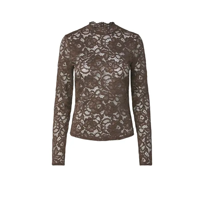 Lacey LS Lace Top S Noos - Chocolate Brown