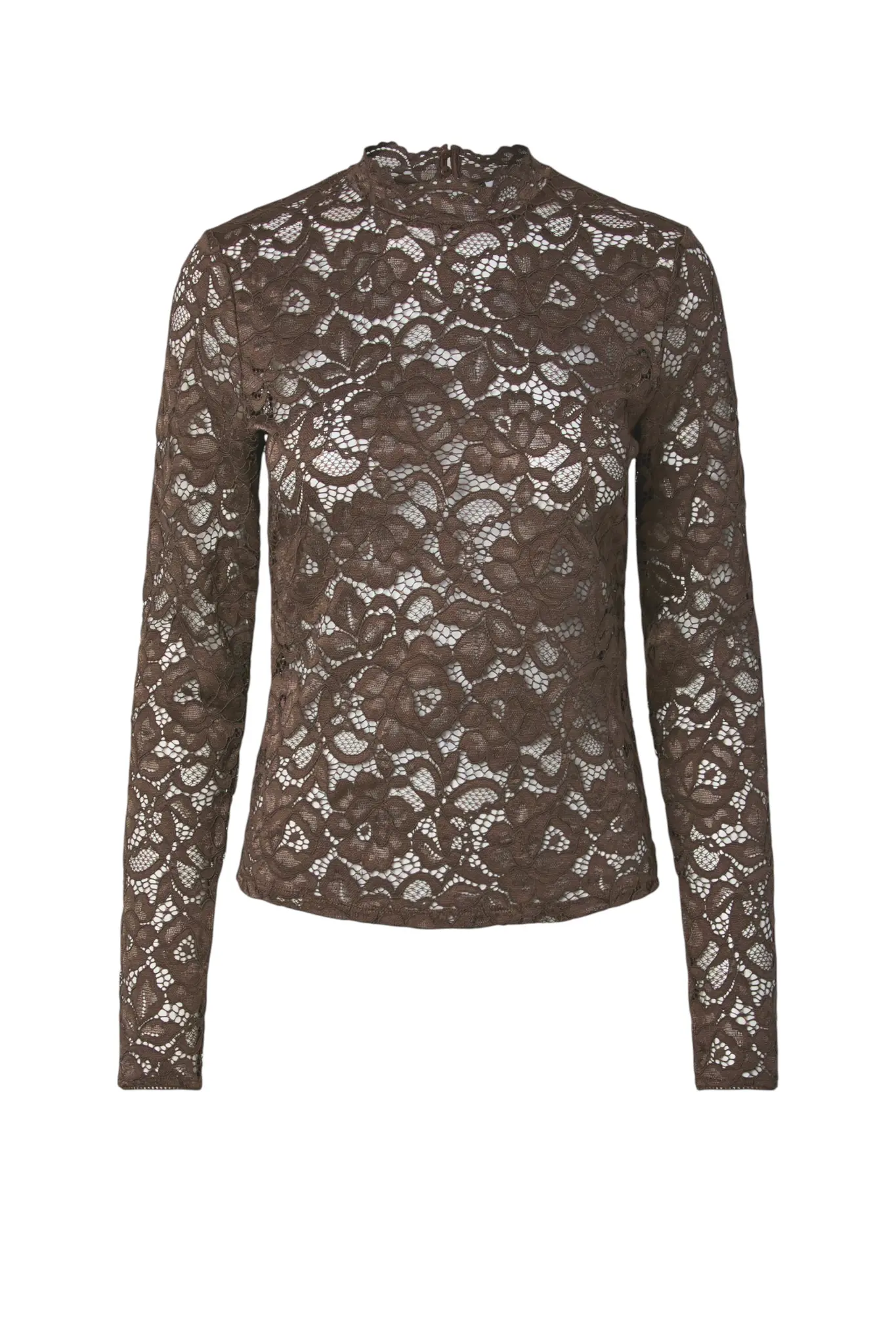 Lacey LS Lace Top S Noos - Chocolate Brown