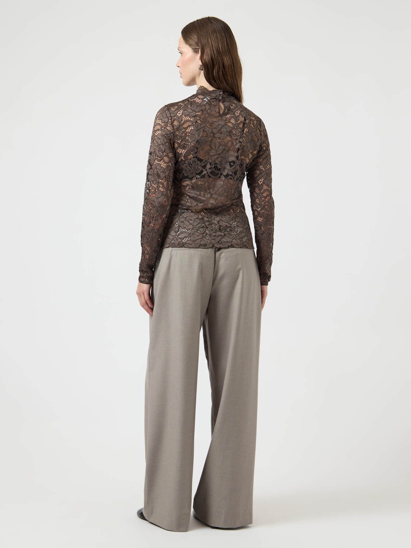 Lacey LS Lace Top S Noos - Chocolate Brown