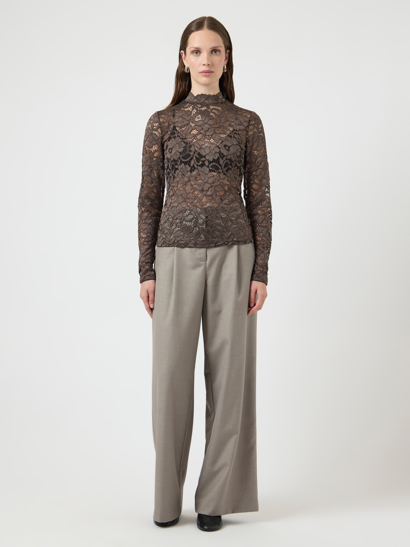 Lacey LS Lace Top S Noos - Chocolate Brown