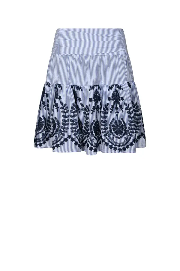 Tarrow Stripe Embroidery Skirt - Blue