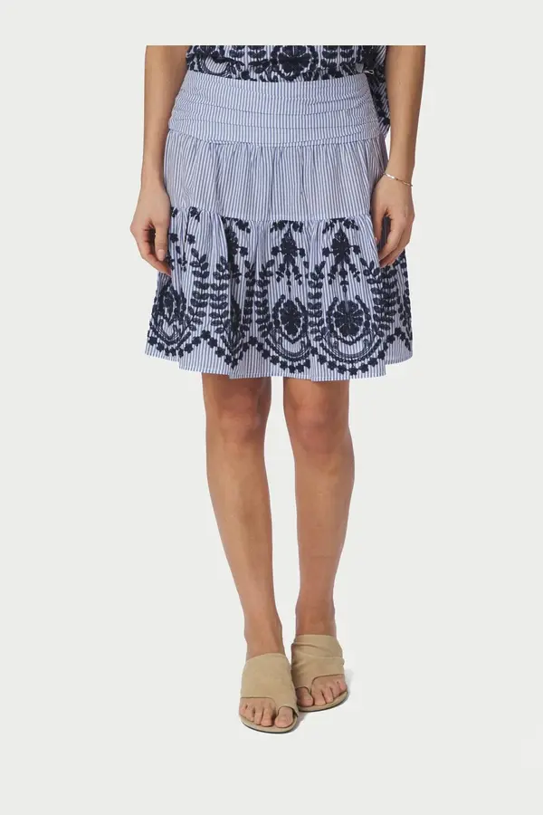 Tarrow Stripe Embroidery Skirt - Blue