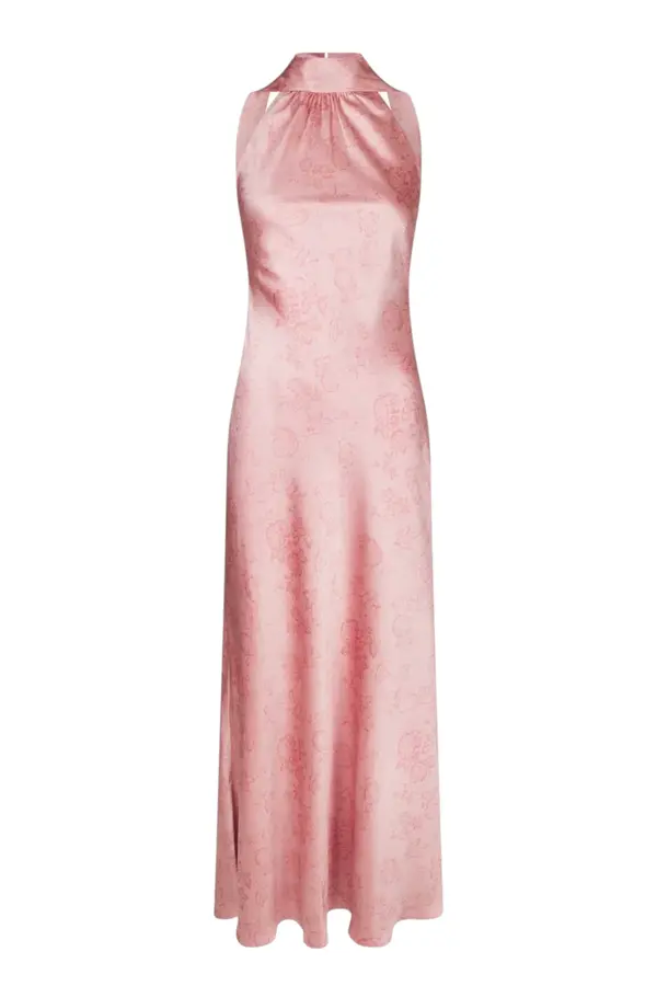 Fiona Pattern Satin Dress -  Light Pink