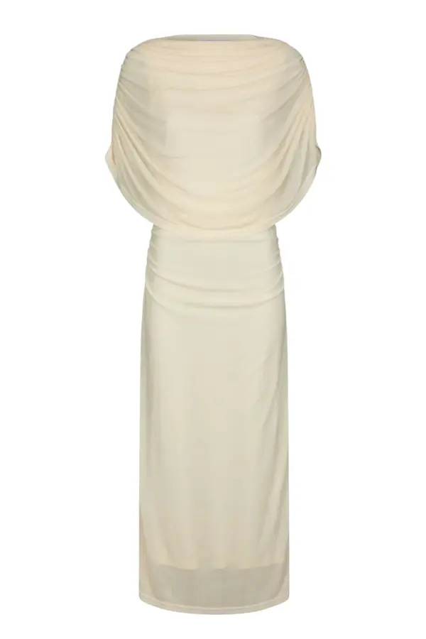 Tottuna Long Drapy Mesh Dress - Light Yellow