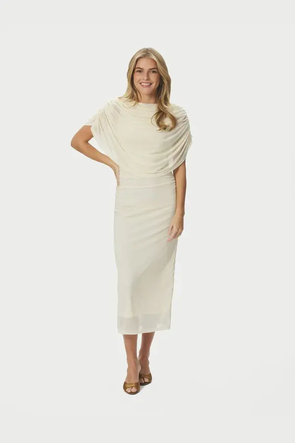 Tottuna Long Drapy Mesh Dress - Light Yellow
