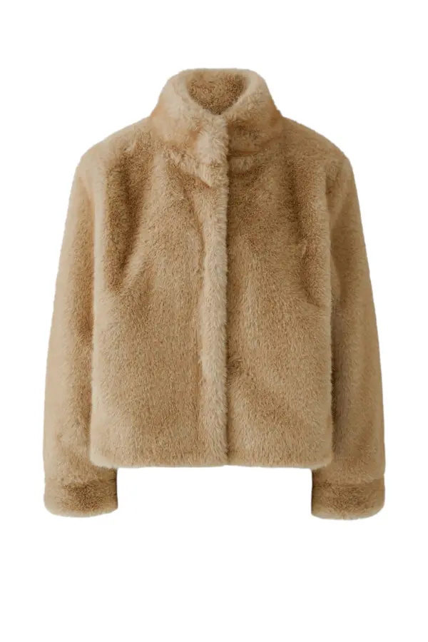 Short Faux Fur Coat - Beige