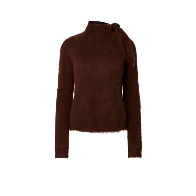 Tilde LS Scarf Knit Pullover S - Coffee Bean