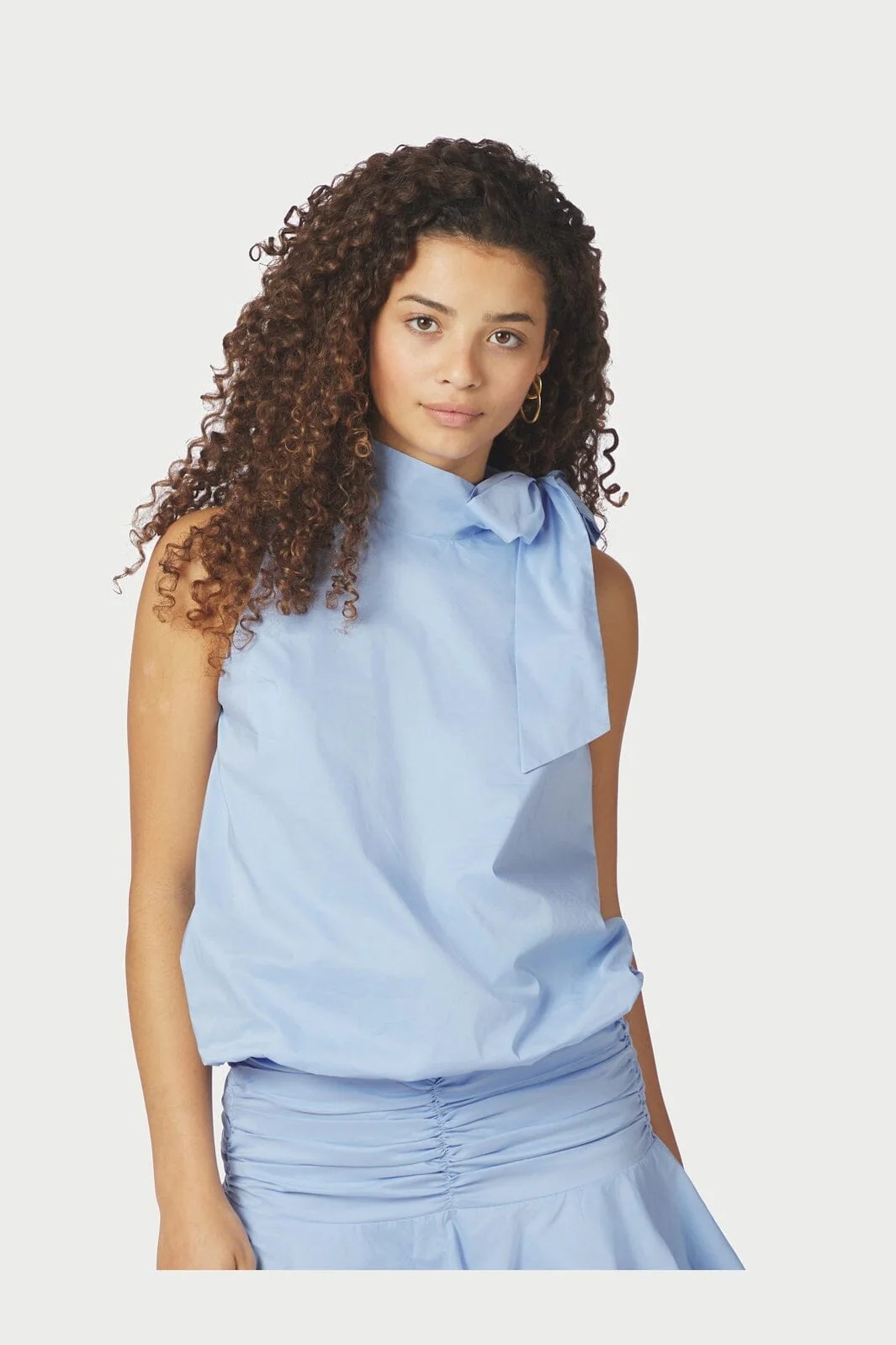 Veda Poplin Top - Light Blue