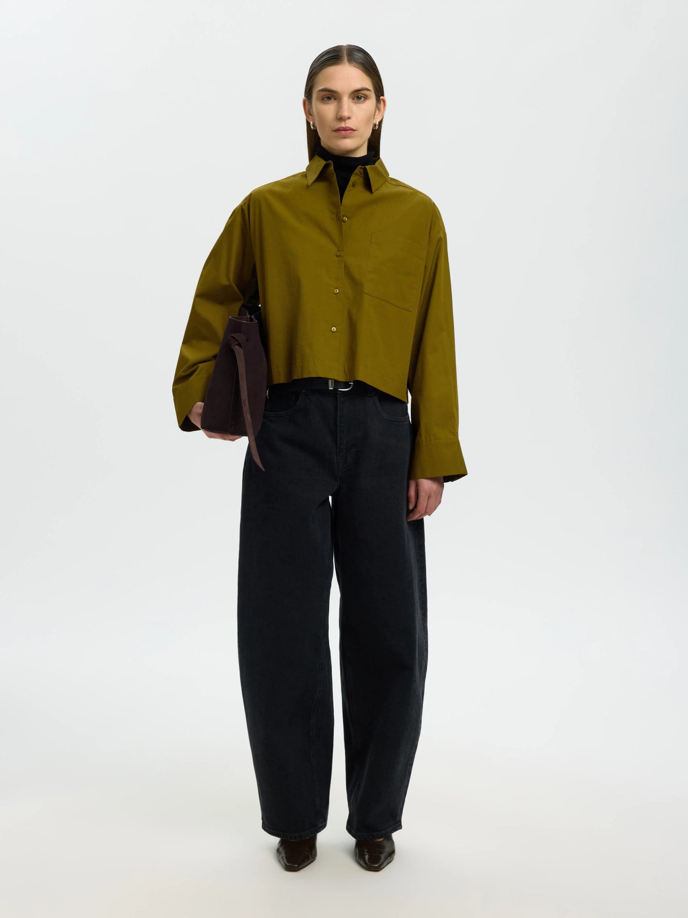 Wastha LS Cropped Boxy Shirt Noos - Fir Green