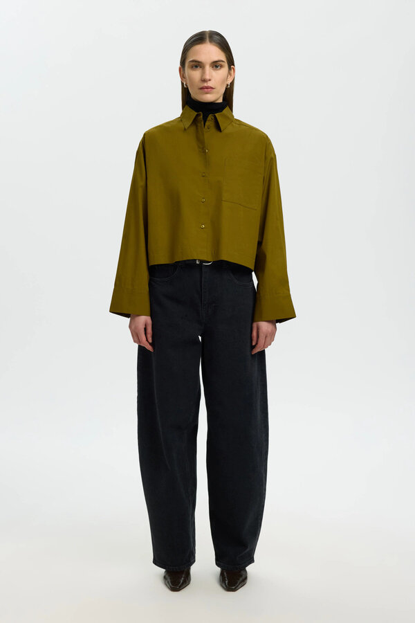 Wastha LS Cropped Boxy Shirt Noos - Fir Green
