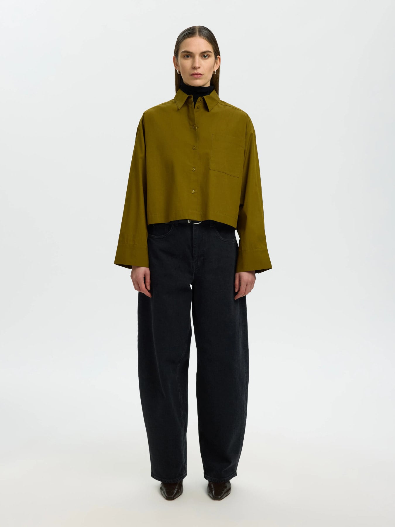 Wastha LS Cropped Boxy Shirt Noos - Fir Green