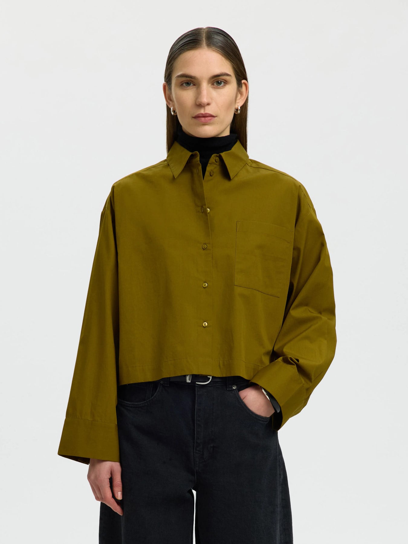 Wastha LS Cropped Boxy Shirt Noos - Fir Green