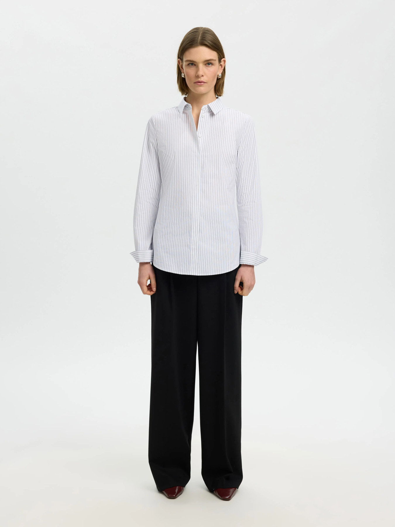 Wromie LS Striped Fitted Shirt - Bright White/Delicioso