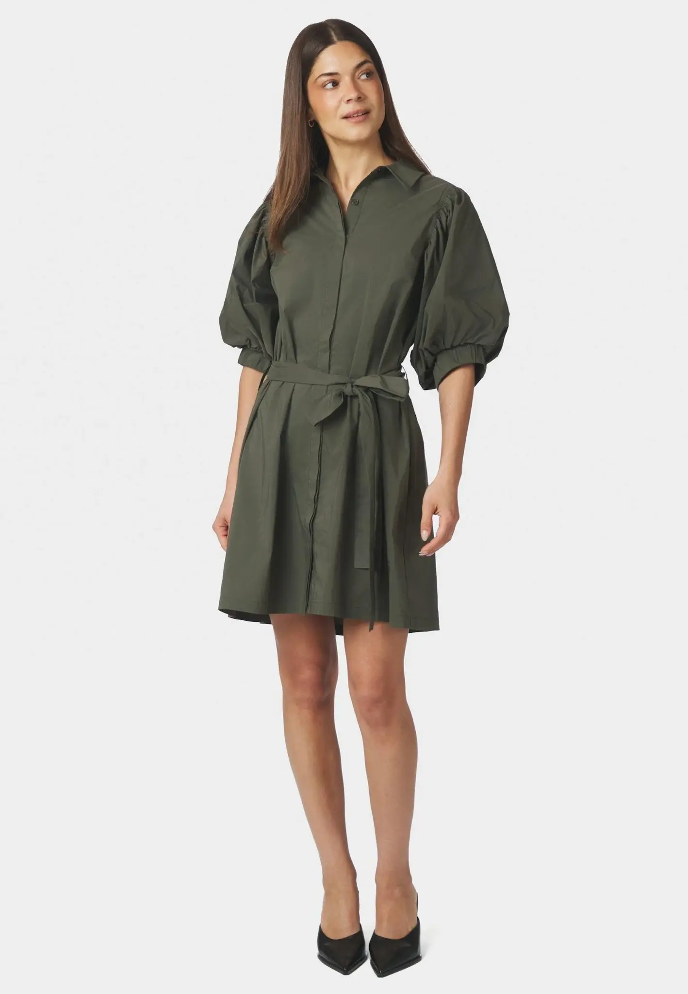 Serene Poplin Dress - Army
