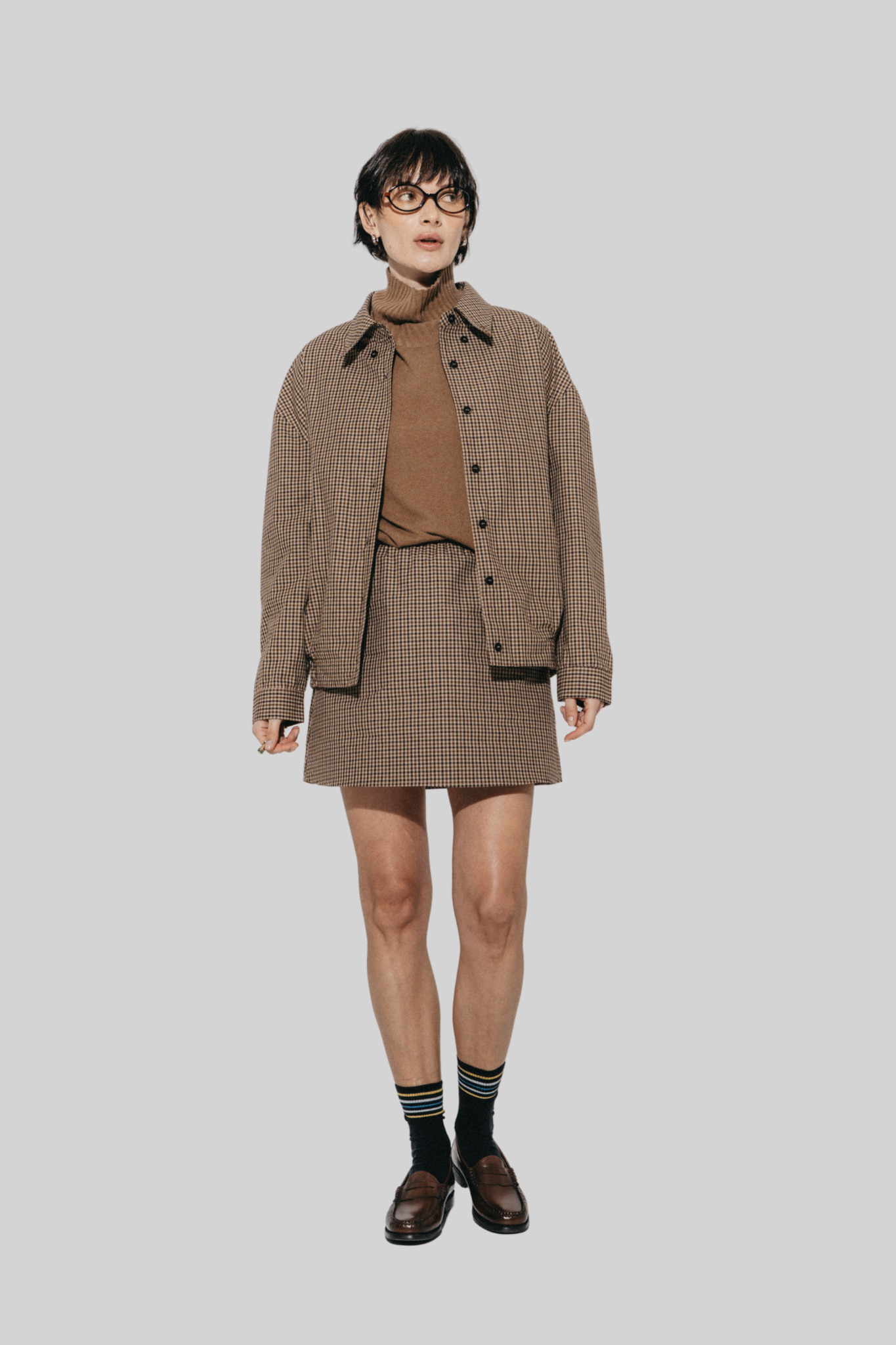 Fio check mini cotton skirt - Brown