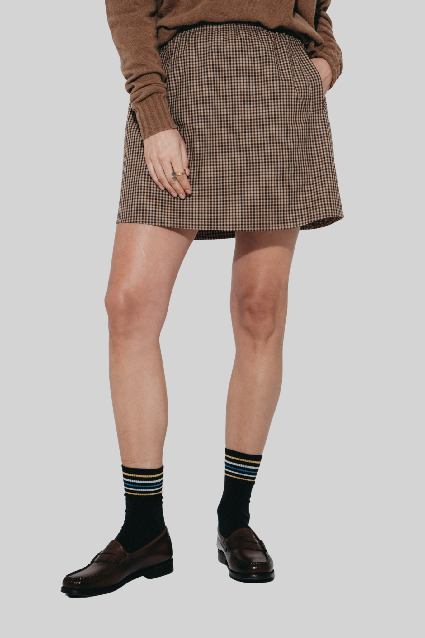 Fio check mini cotton skirt - Brown