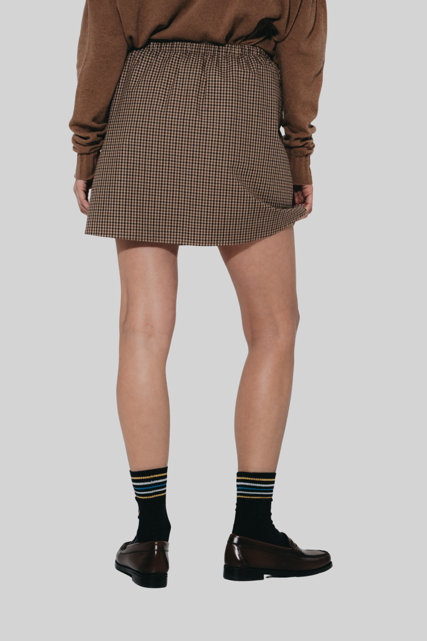 Fio check mini cotton skirt - Brown
