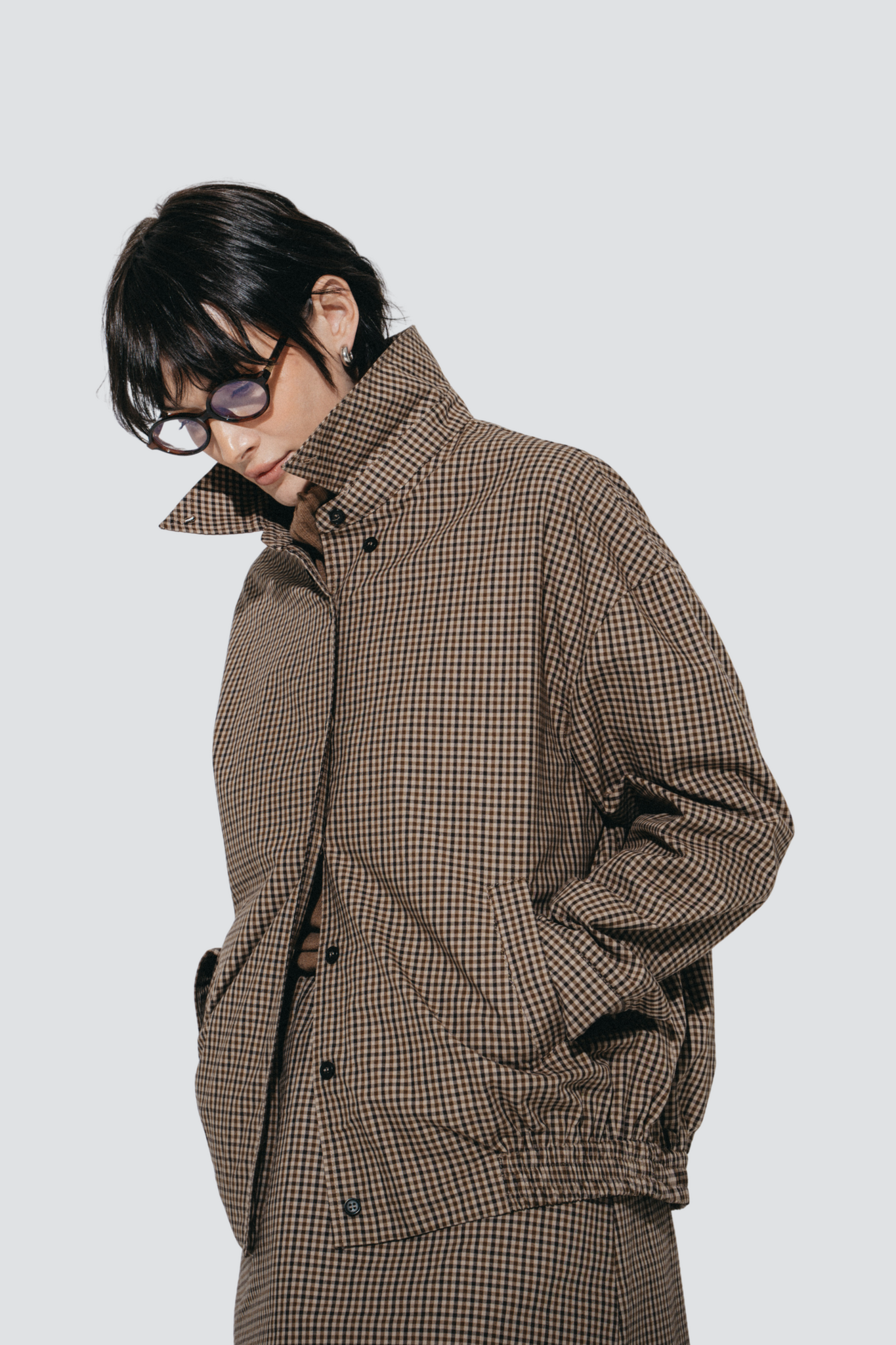 Iconic check cotton bomber jacket - Brown