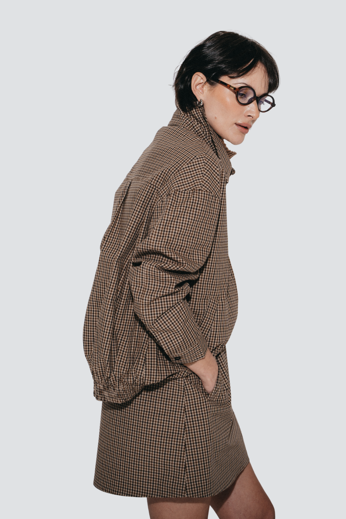 Iconic check cotton bomber jacket - Brown