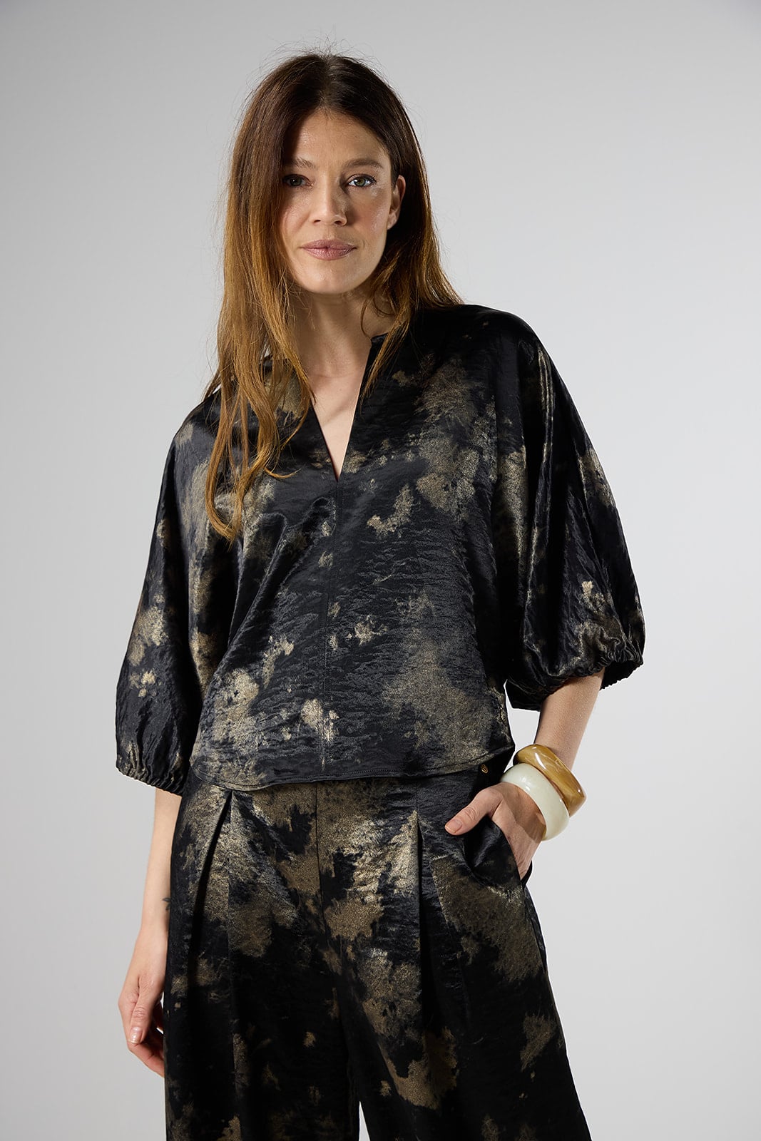 Myra Blouse - Zwart/Goud