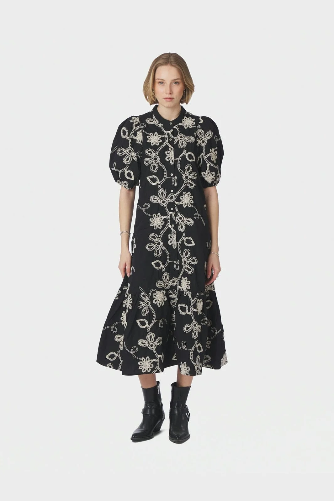 Veronica Dori Emb Dress - Black