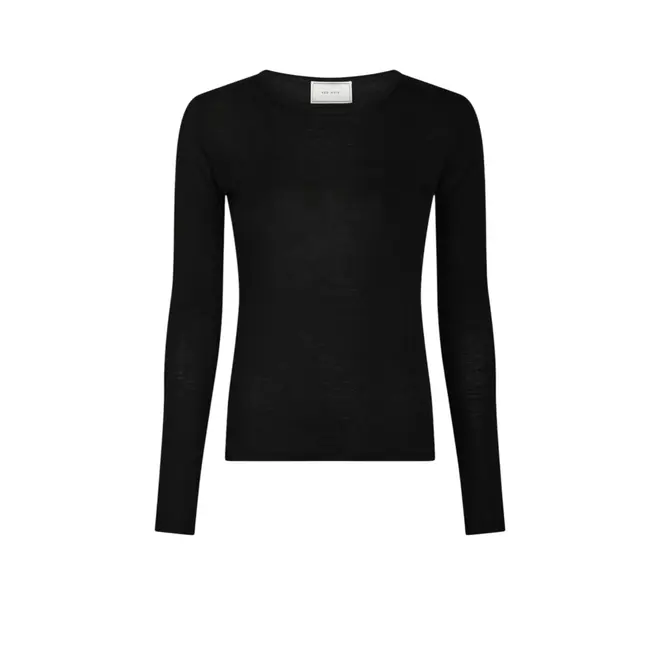 Nella Fine Rib Blouse - Black
