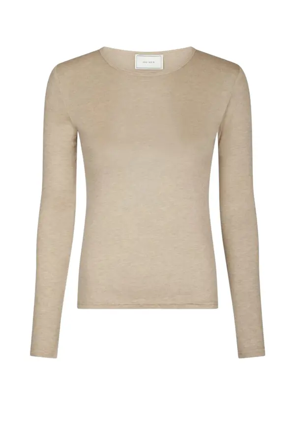 Nella Fine Rib Blouse - Beige Melange