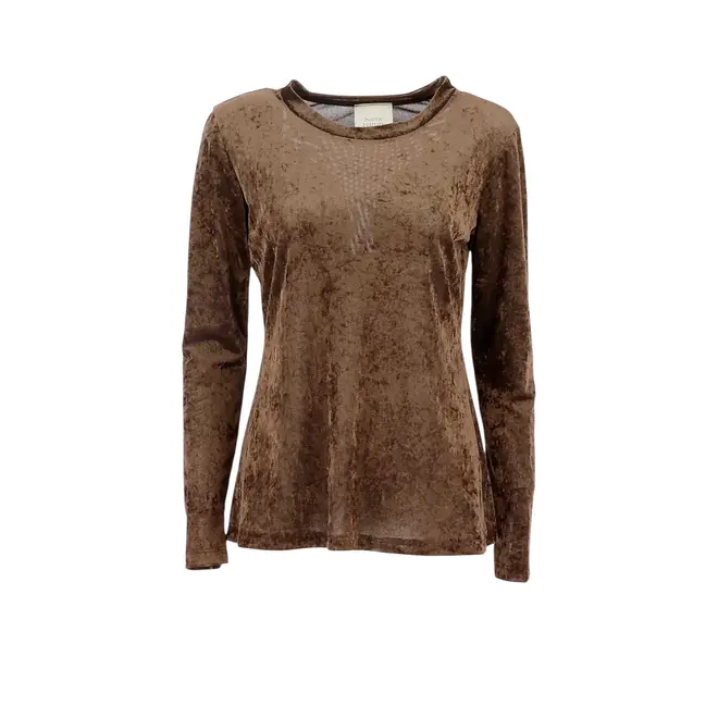 Velvet Long Sleeve Top - Warm Brown