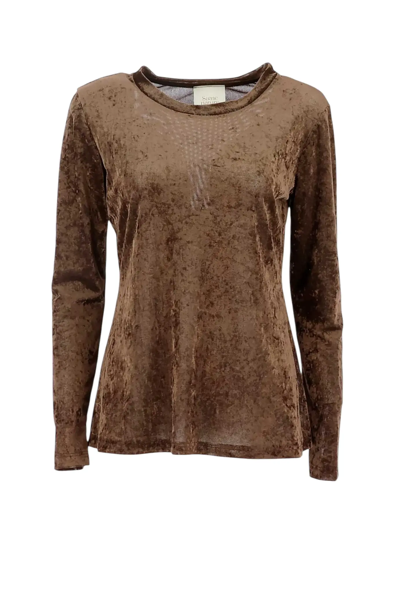 Velvet Long Sleeve Top - Warm Brown