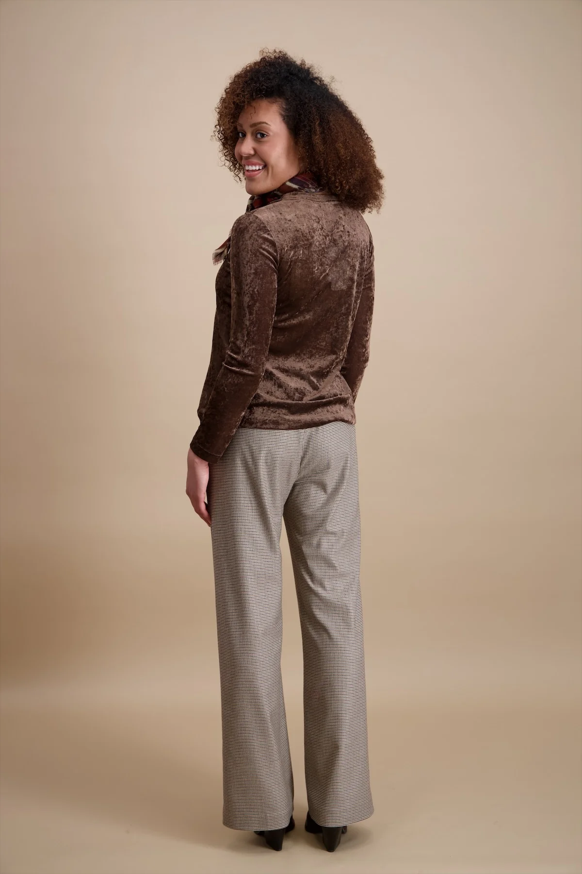 Velvet Long Sleeve Top - Warm Brown