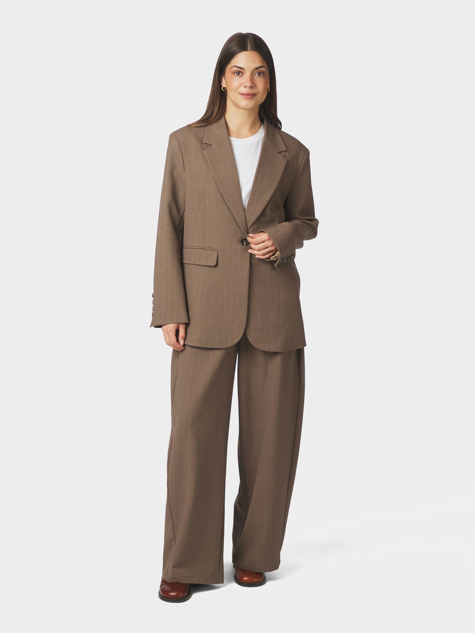 Gaby Pinstripe Blazer - Taupe