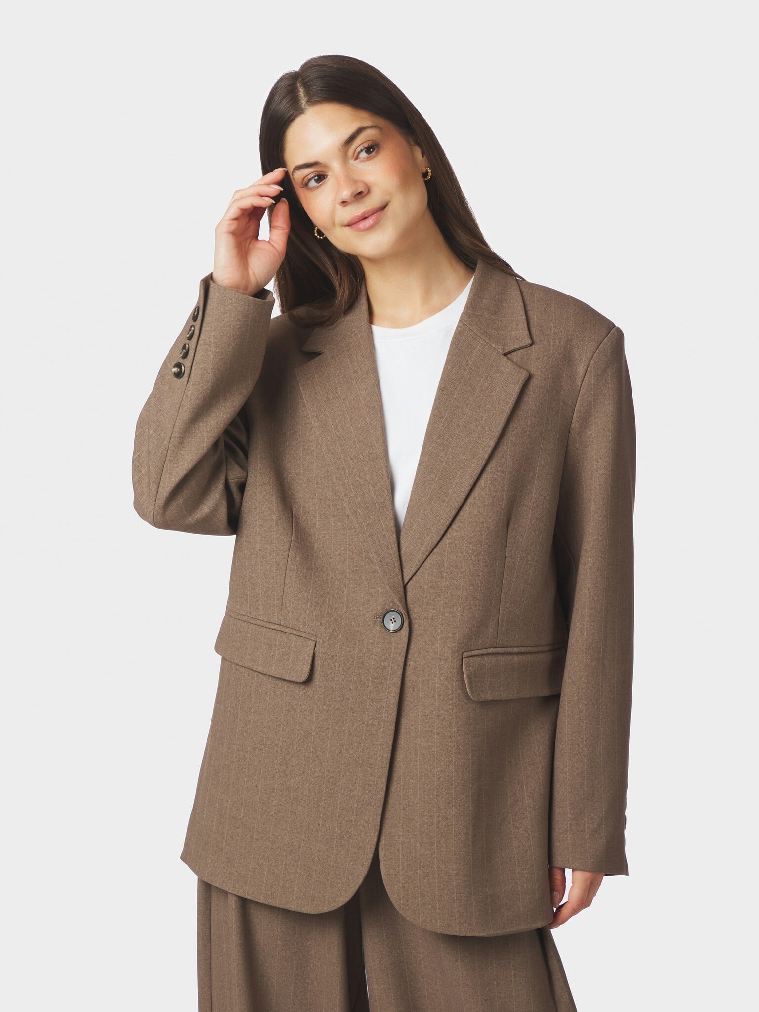 Gaby Pinstripe Blazer - Taupe