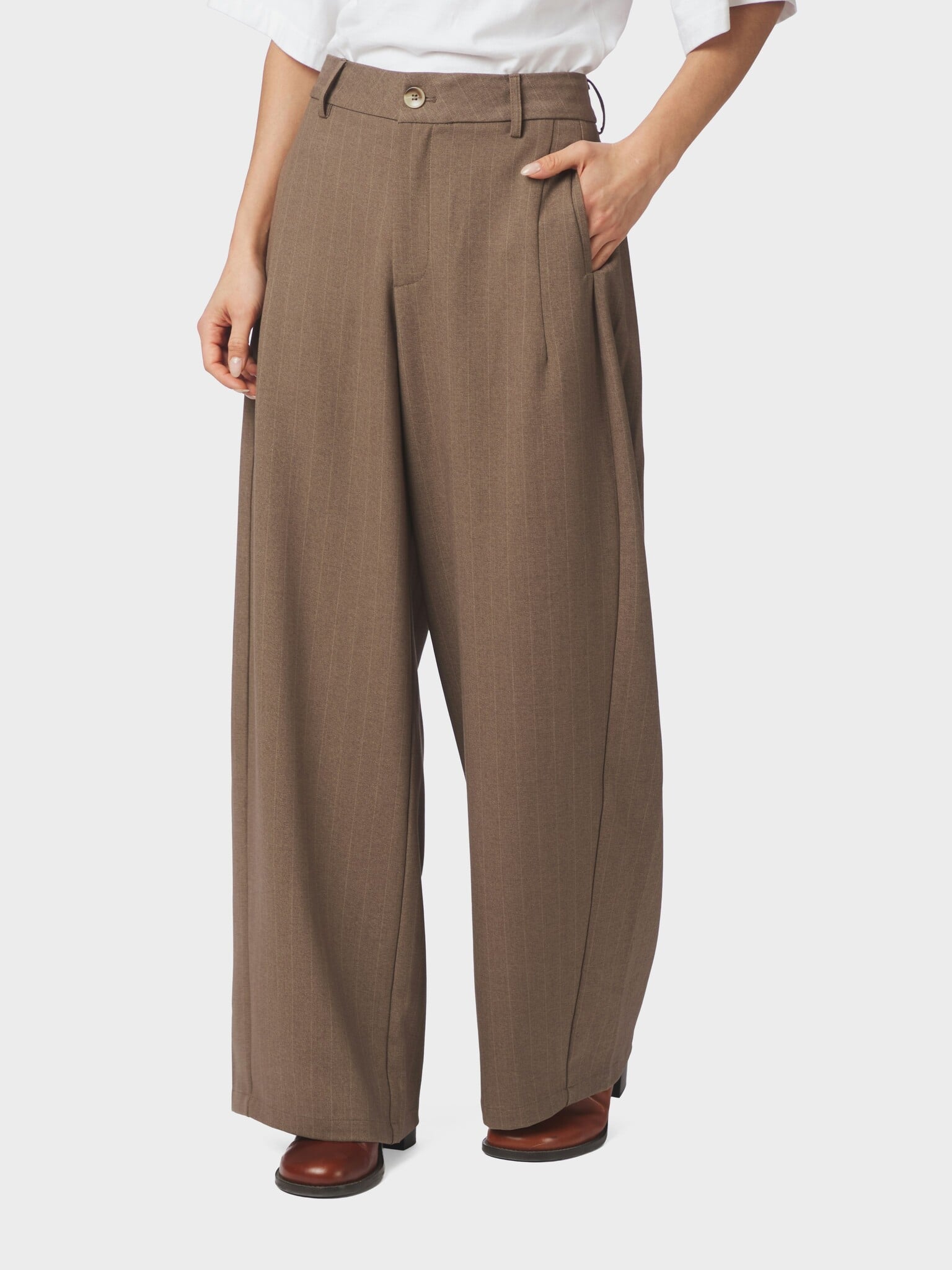 Essiall Pinstripe Pants - Taupe