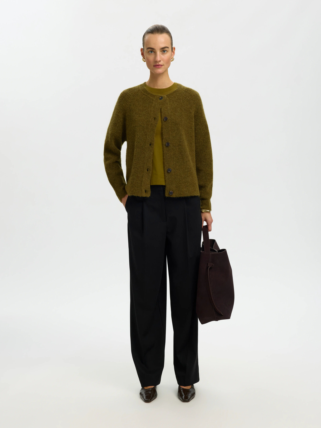 Lulu Ls Knit Short Cardigan Noos - Fir Green