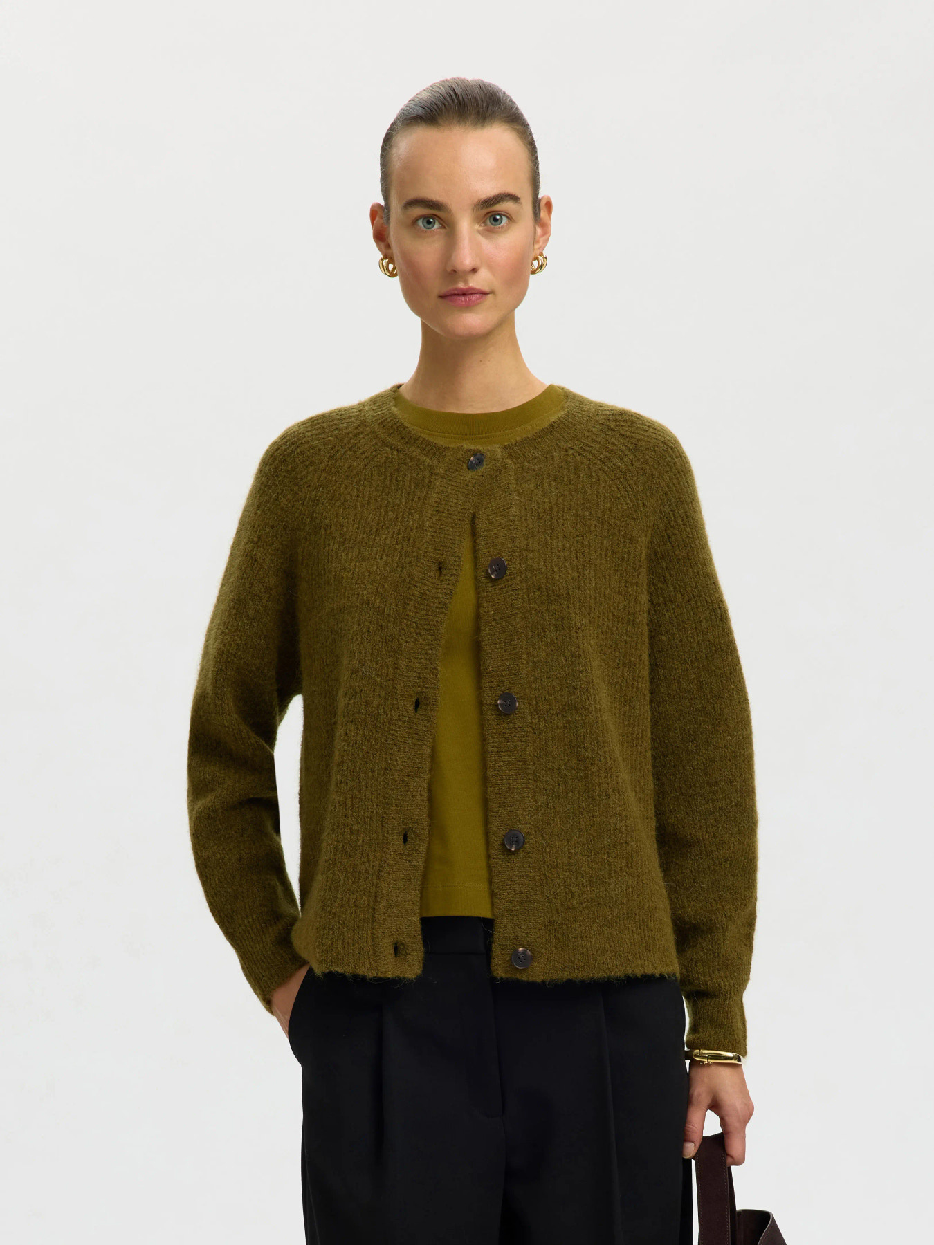 Lulu Ls Knit Short Cardigan Noos - Fir Green