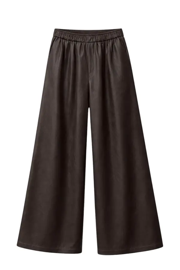 Sienna Eco Leather Wide Leg Pants - Dark Brown