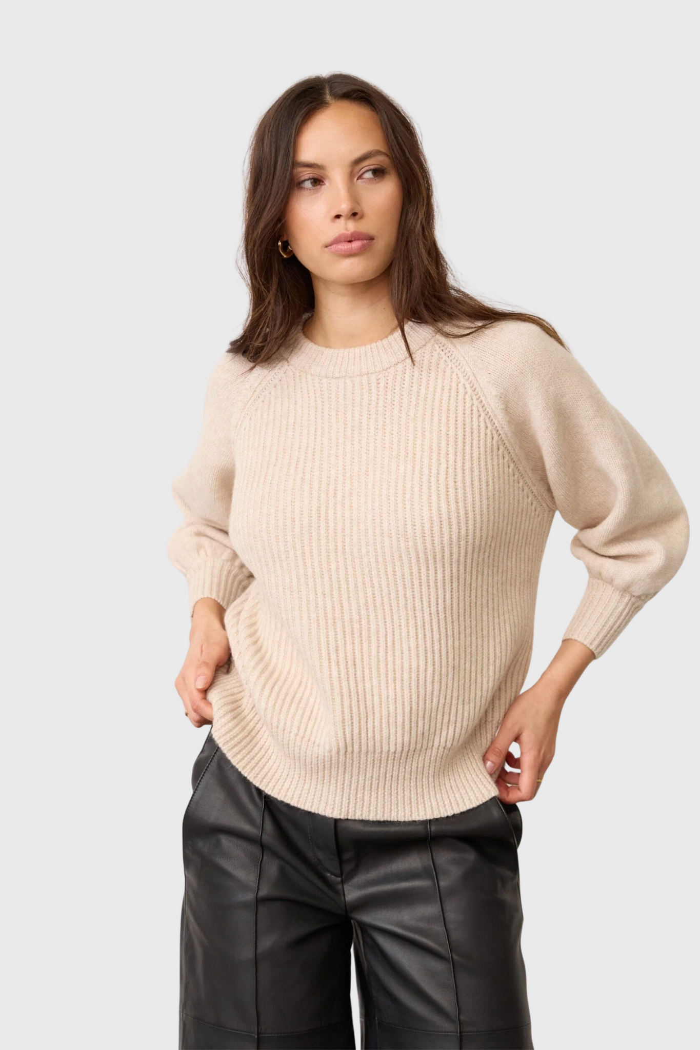 RowCC Puff SS Rib Knit - Creme