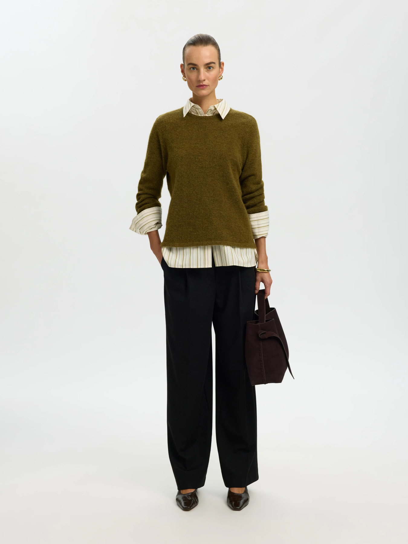 Lulu New Ls Knit O-Neck Noos - Fir Green Melange