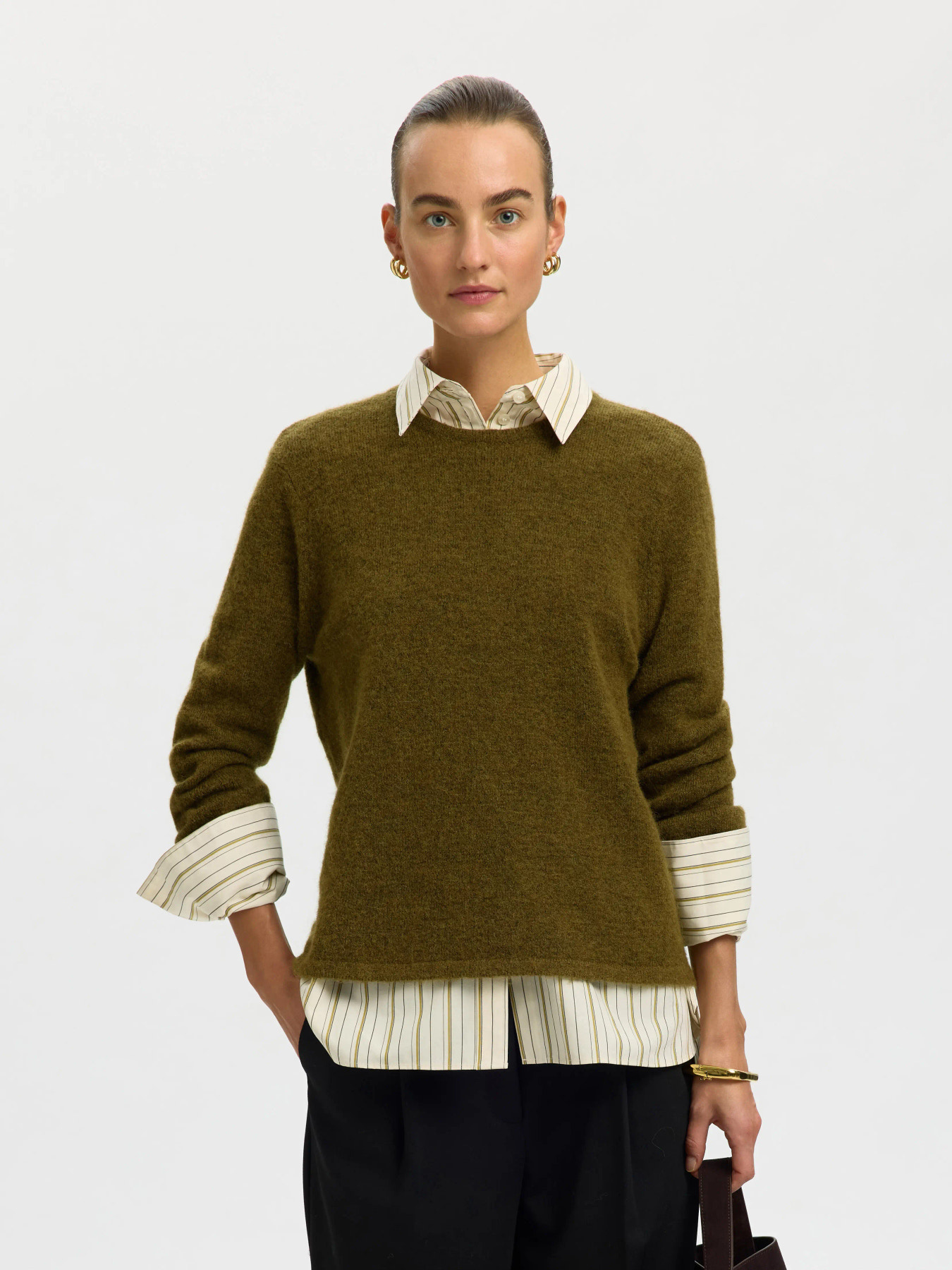 Lulu New Ls Knit O-Neck Noos - Fir Green Melange