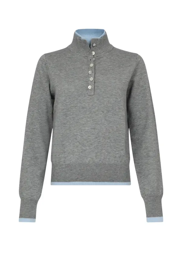 Mock Neck Sweater - Grey Light Melange / Sky Niagara