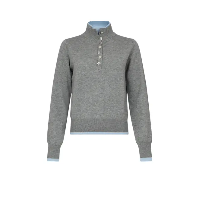 Mock Neck Sweater - Grey Light Melange / Sky Niagara