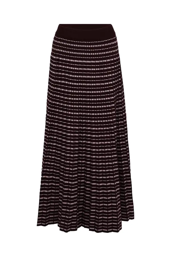Pleated Knitted Skirt - Brown / Pink