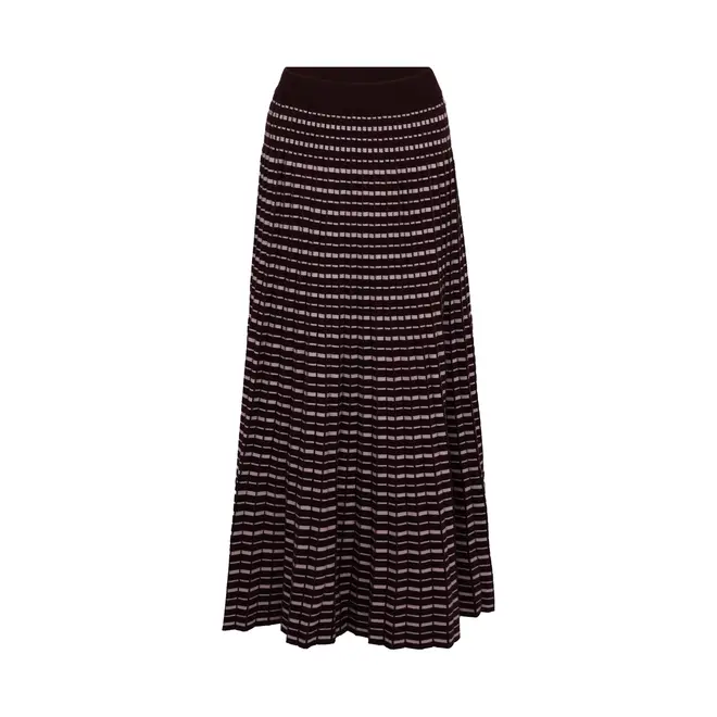 Pleated Knitted Skirt - Brown / Pink