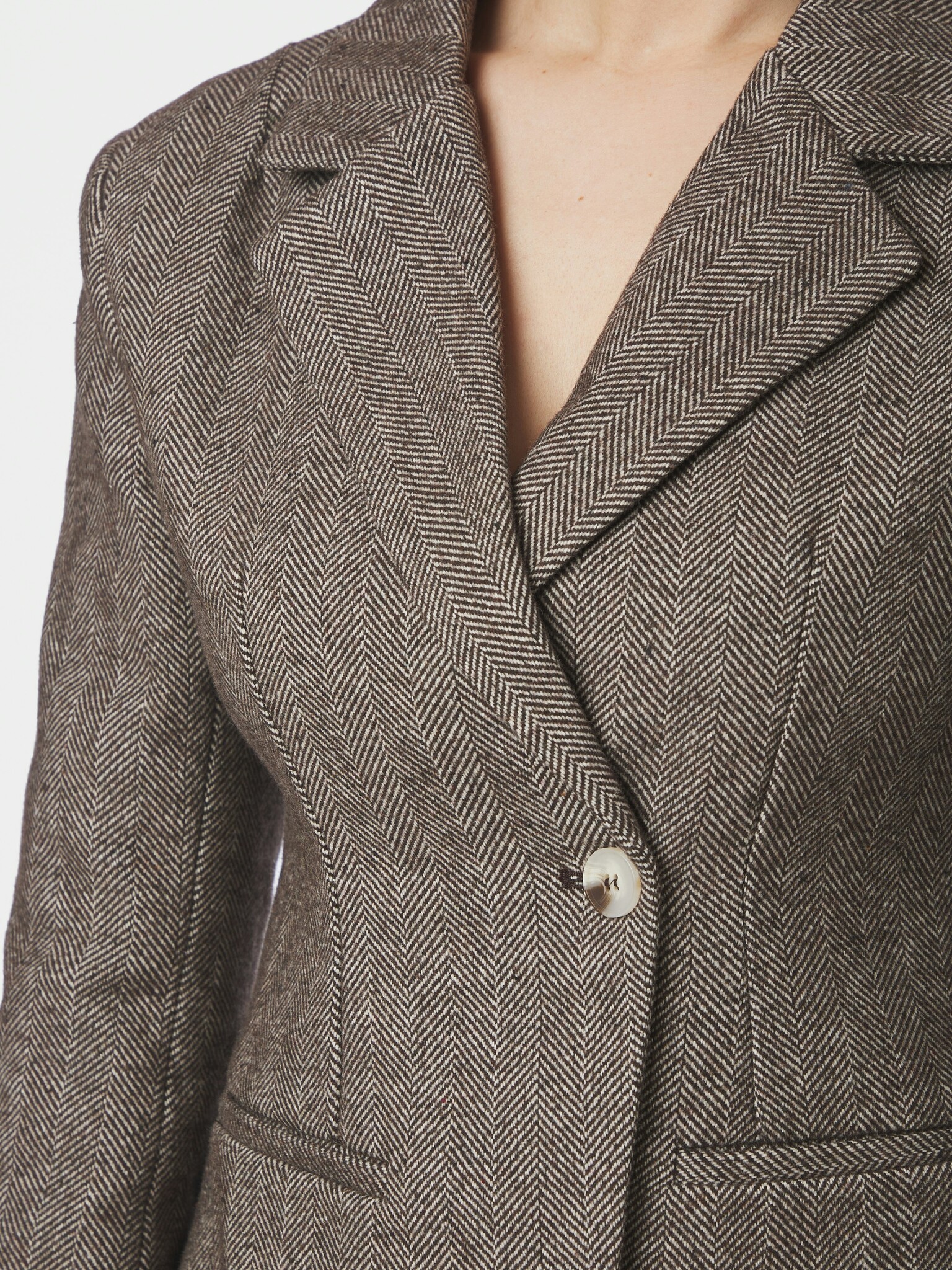 Valia Herringbone Blazer - Dark Brown