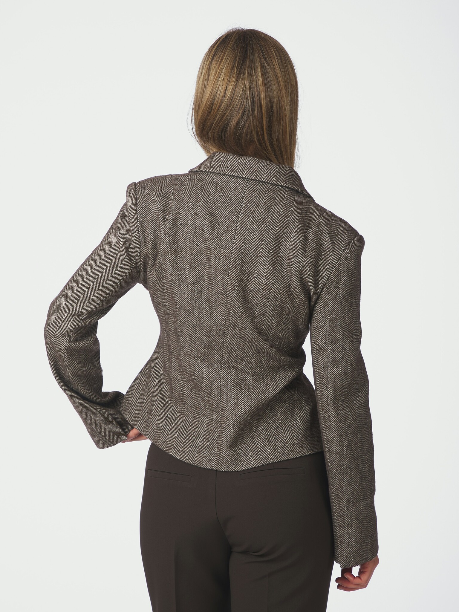 Valia Herringbone Blazer - Dark Brown