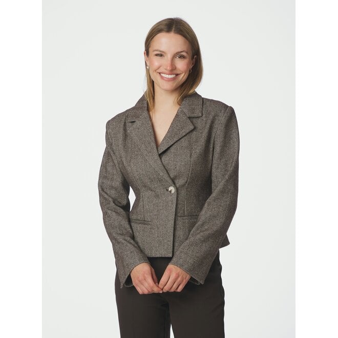 Valia Herringbone Blazer - Dark Brown