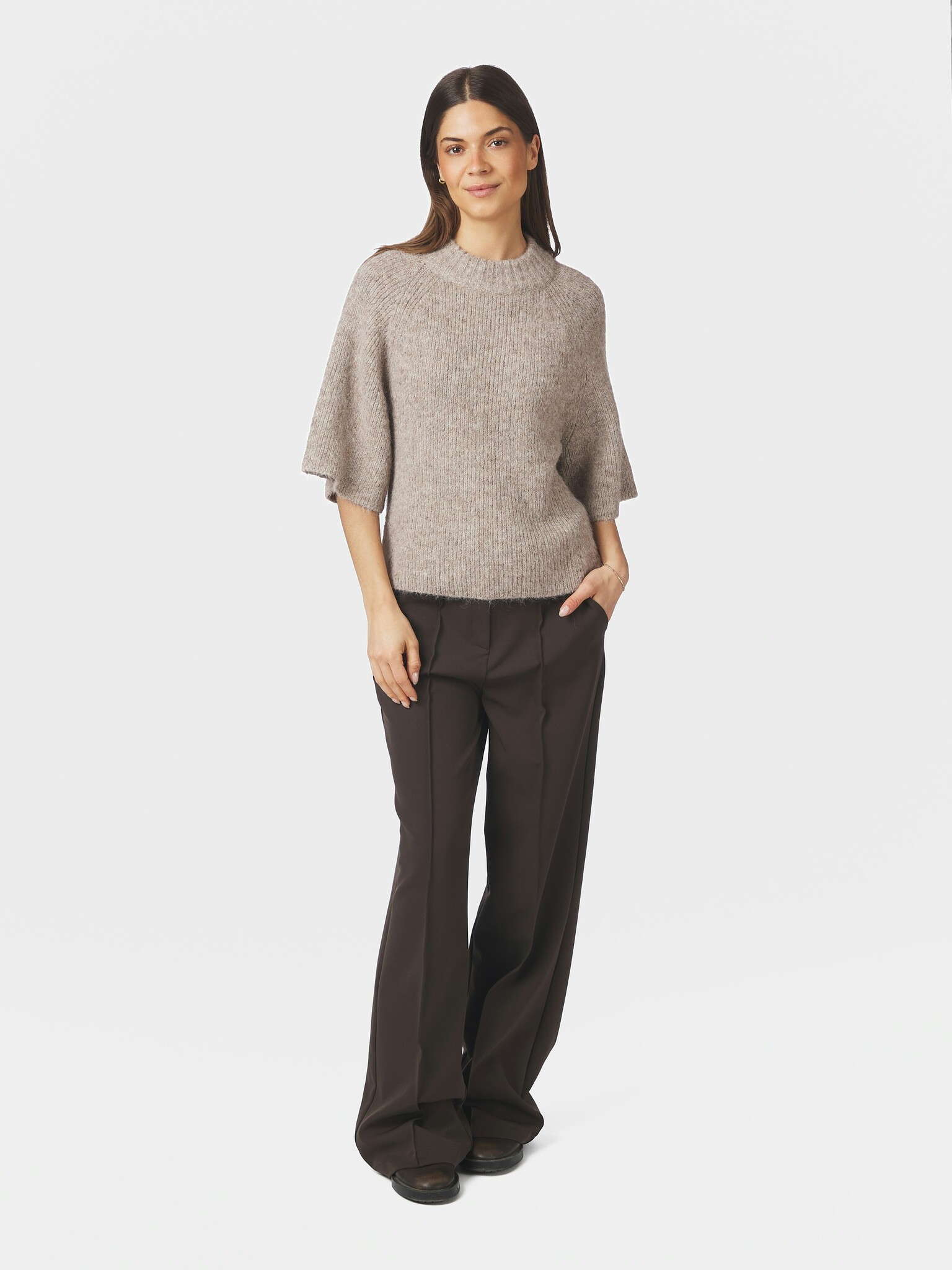 Bandi Fluffy Knit Blouse - Beige Melange