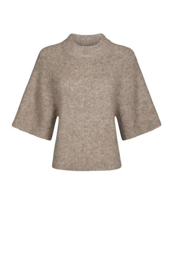 Bandi Fluffy Knit Blouse - Beige Melange