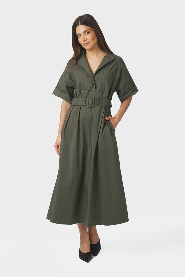 Cina Poplin Dress - Army