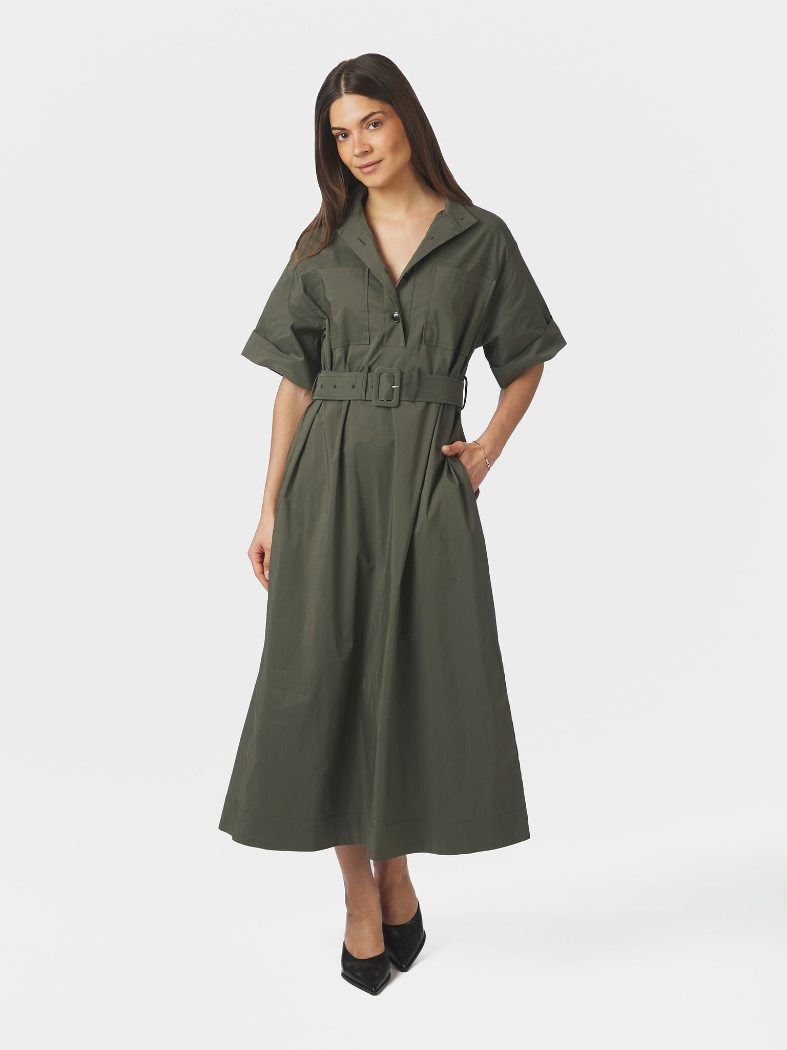 Cina Poplin Dress - Army